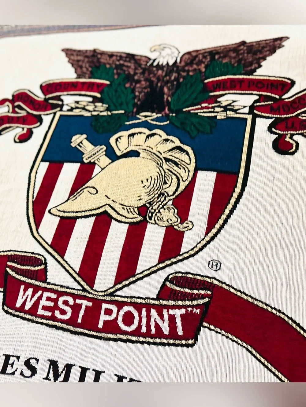 Vintage West Point Military Academy USMC Woven Throw Blanket 54x78 Army Cadet